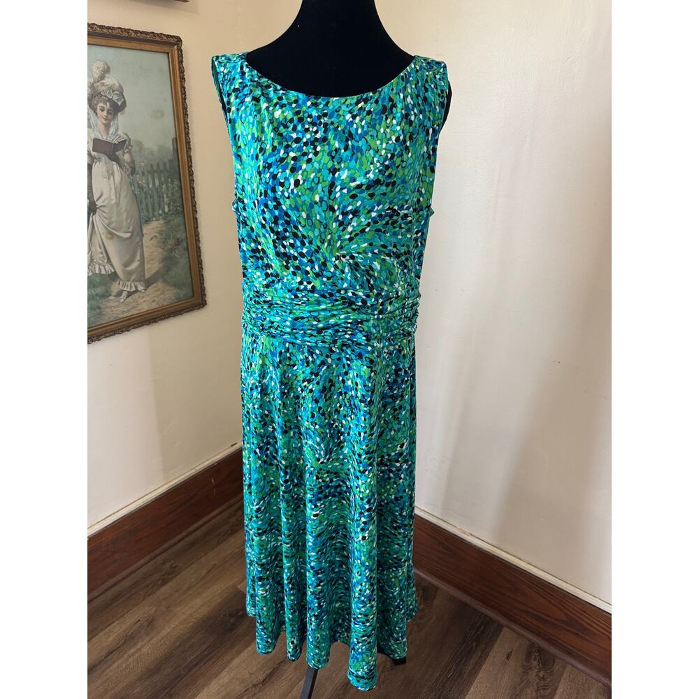 Jessica Howard Printed Midi Dress Blue Green Sleeveless Size 14